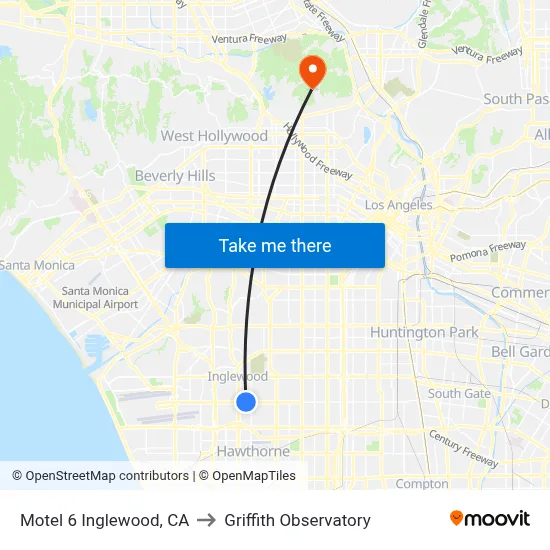 Motel 6 Inglewood, CA to Griffith Observatory map
