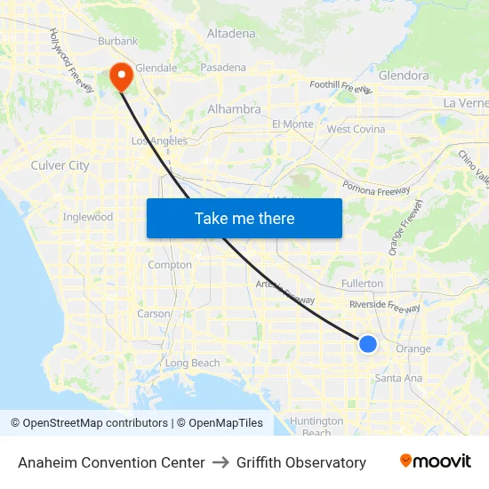 Anaheim Convention Center to Griffith Observatory map