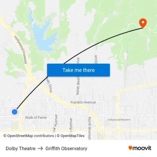 Dolby Theatre to Griffith Observatory map