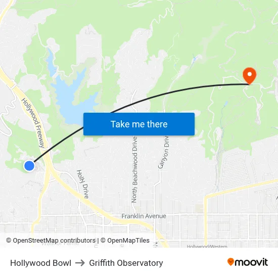 Hollywood Bowl to Griffith Observatory map