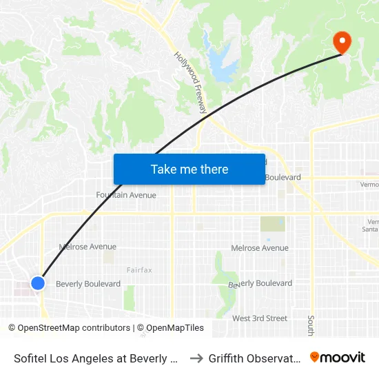 Sofitel Los Angeles at Beverly Hills to Griffith Observatory map