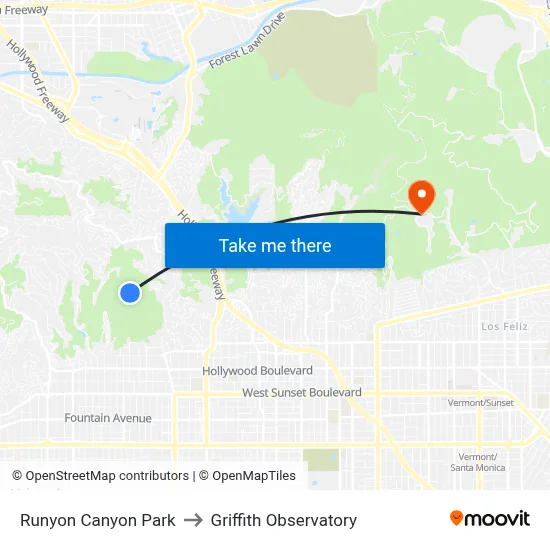 Runyon Canyon Park to Griffith Observatory map