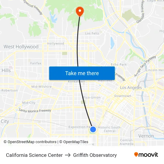California Science Center to Griffith Observatory map