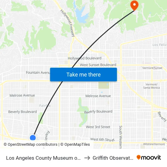 Los Angeles County Museum of Art to Griffith Observatory map