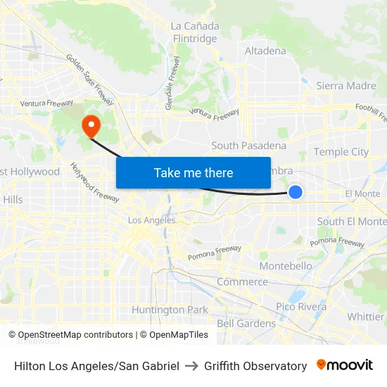 Hilton Los Angeles/San Gabriel to Griffith Observatory map