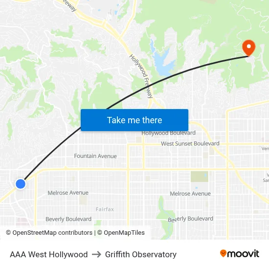 AAA West Hollywood to Griffith Observatory map