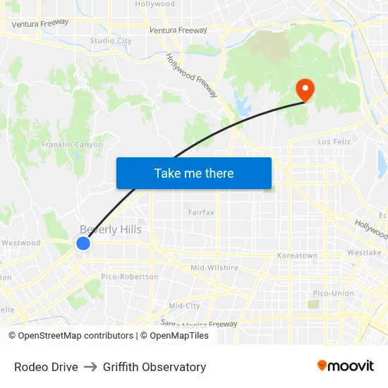 Rodeo Drive to Griffith Observatory map