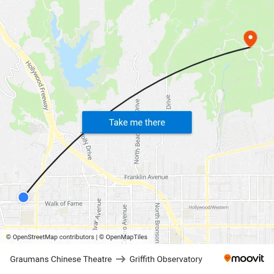 Graumans Chinese Theatre to Griffith Observatory map