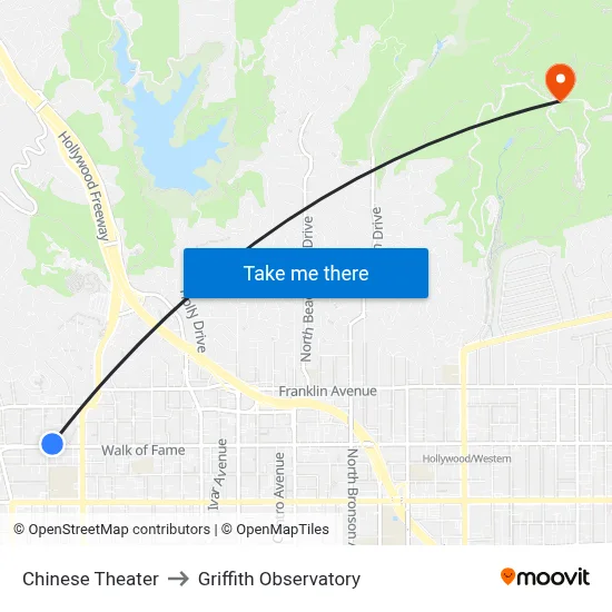Chinese Theater to Griffith Observatory map