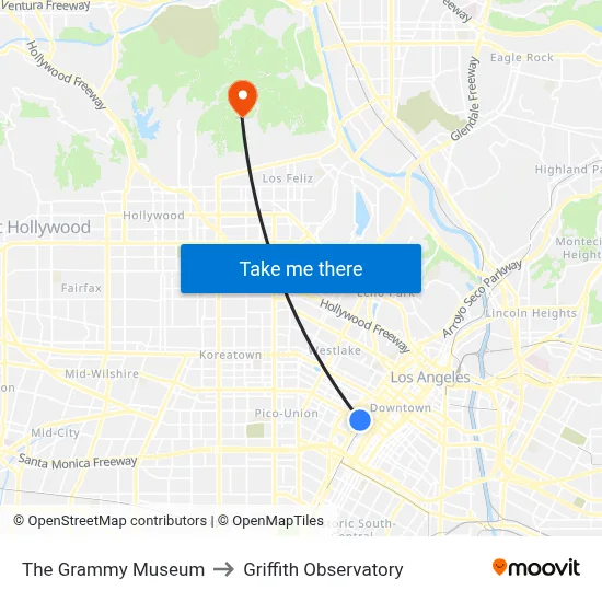 The Grammy Museum to Griffith Observatory map