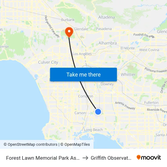 Forest Lawn Memorial Park Assn to Griffith Observatory map