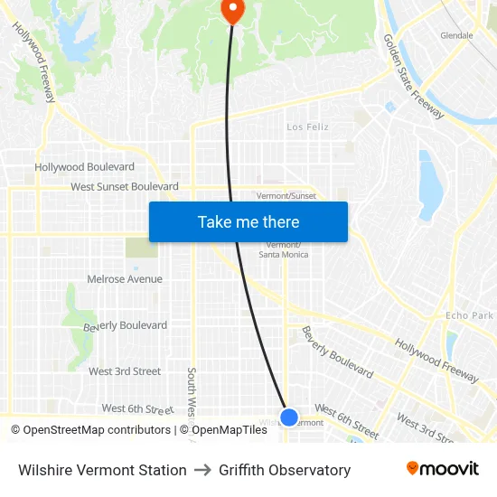 Wilshire Vermont Station to Griffith Observatory map