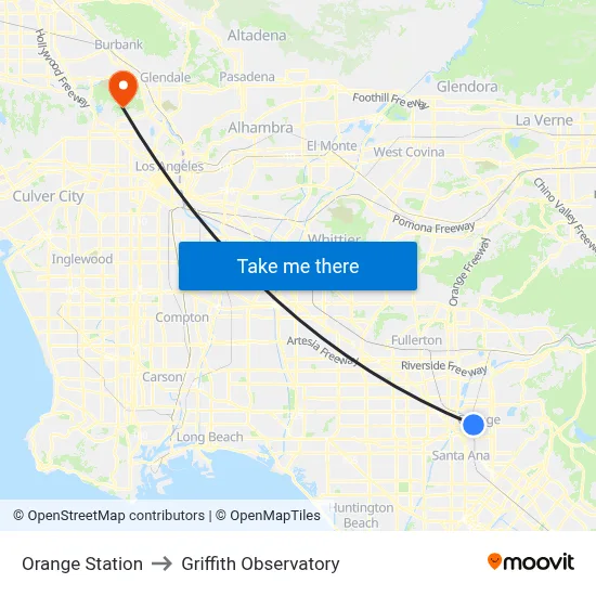 Orange Station to Griffith Observatory map