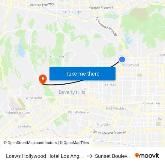 Loews Hollywood Hotel Los Angeles to Sunset Boulevard map