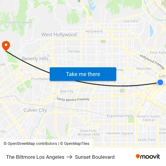 The Biltmore Los Angeles to Sunset Boulevard map