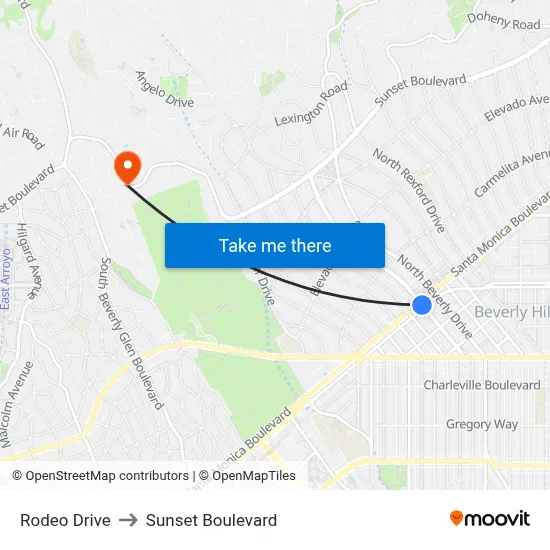 Rodeo Drive to Sunset Boulevard map