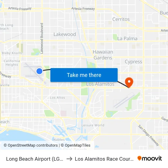 Long Beach Airport (LGB) to Los Alamitos Race Course map