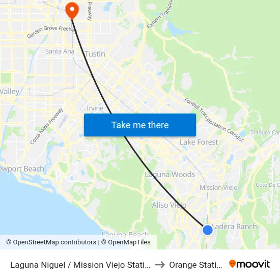 Laguna Niguel / Mission Viejo Station to Orange Station map