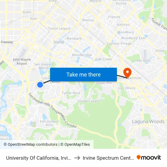 University Of California, Irvine to Irvine Spectrum Center map