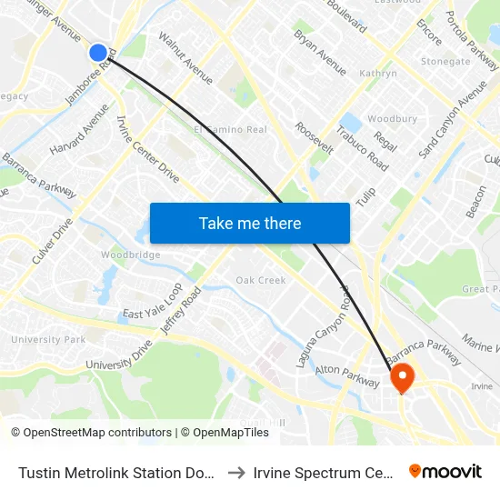 Tustin Metrolink Station Dock 7 to Irvine Spectrum Center map