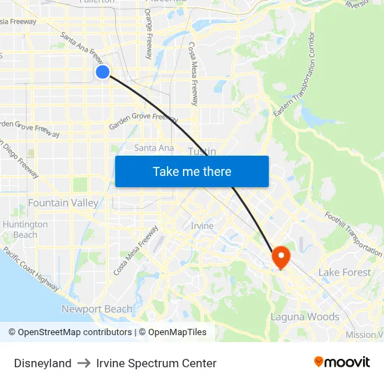 Disneyland to Irvine Spectrum Center map