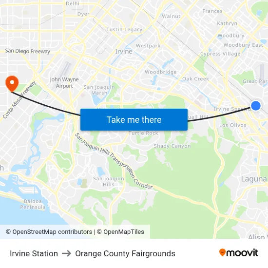 Irvine Station to Orange County Fairgrounds map