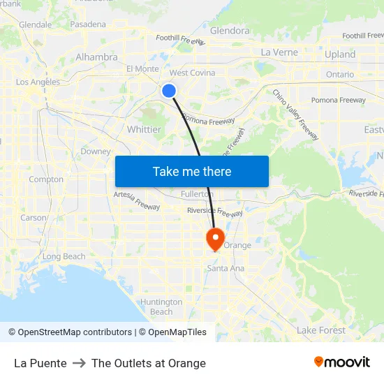 La Puente to The Outlets at Orange map