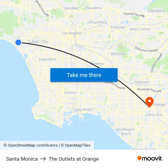Santa Monica to The Outlets at Orange map