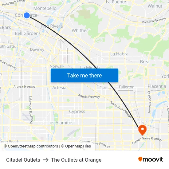 Citadel Outlets to The Outlets at Orange map