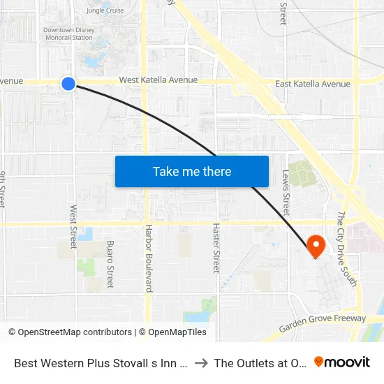Best Western Plus Stovall s Inn Anaheim to The Outlets at Orange map