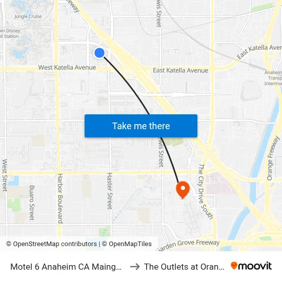Motel 6 Anaheim CA Maingate to The Outlets at Orange map