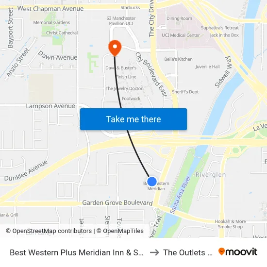 Best Western Plus Meridian Inn & Suites, Anaheim-Orange to The Outlets at Orange map