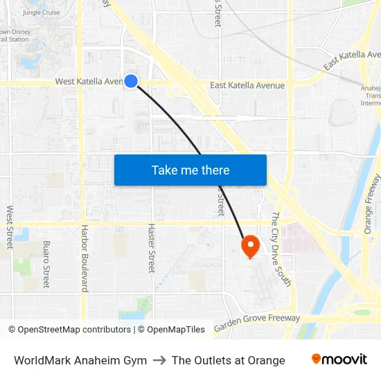 WorldMark Anaheim Gym to The Outlets at Orange map