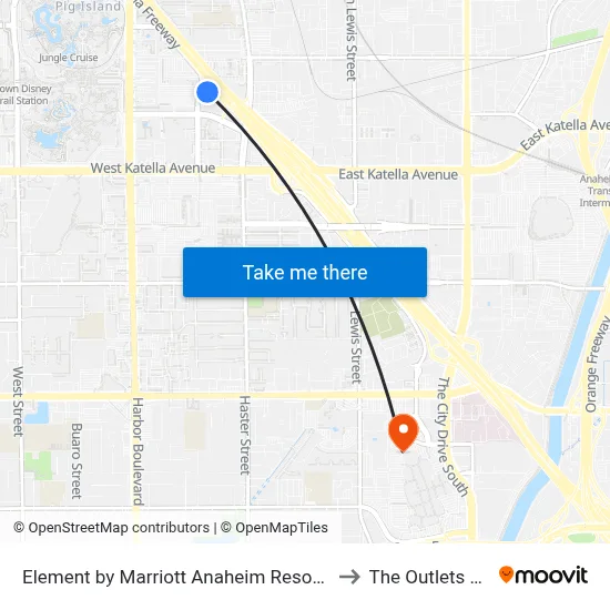 Element by Marriott Anaheim Resort Convention Center to The Outlets at Orange map