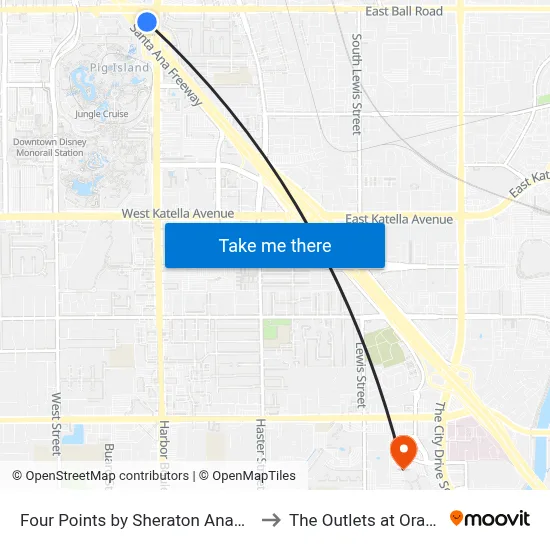 Four Points by Sheraton Anaheim to The Outlets at Orange map