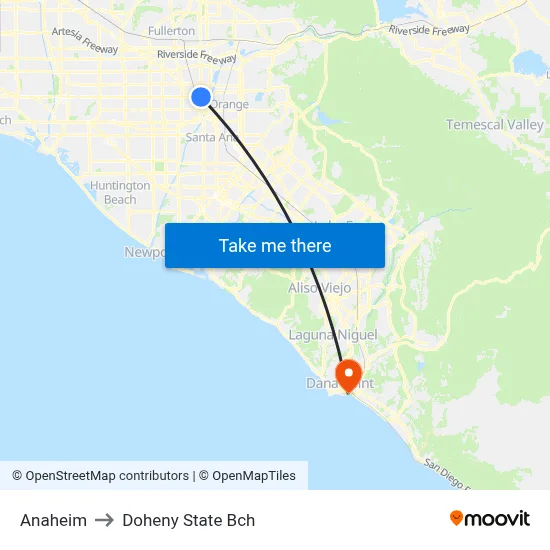 Anaheim to Doheny State Bch map