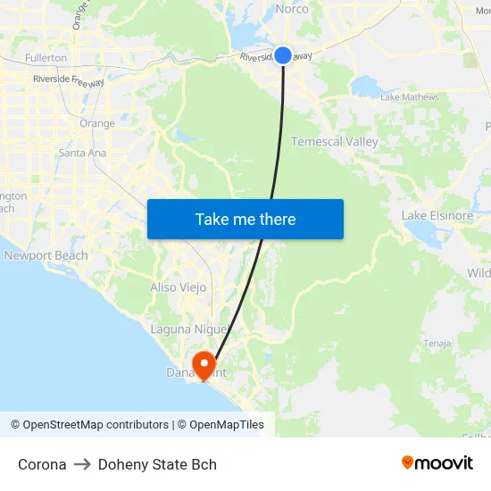 Corona to Doheny State Bch map