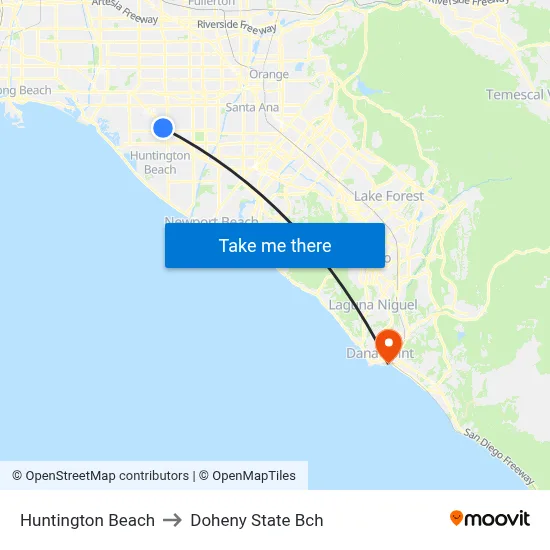 Huntington Beach to Doheny State Bch map