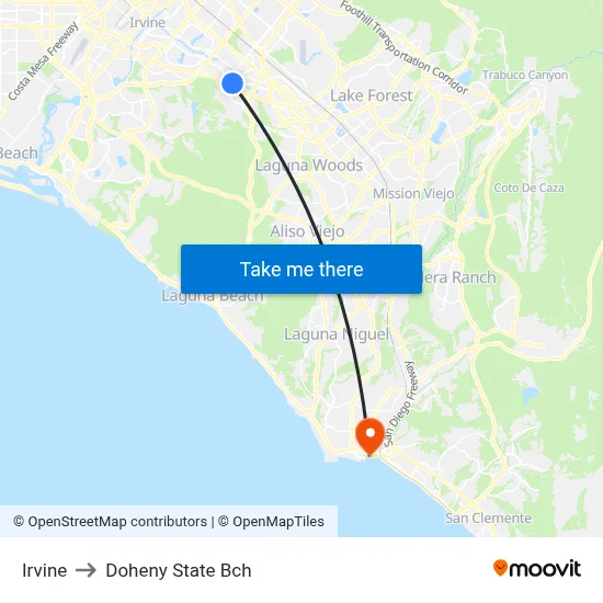 Irvine to Doheny State Bch map