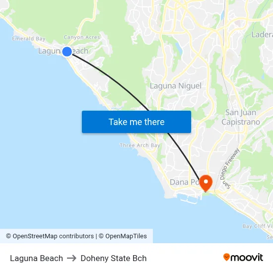 Laguna Beach to Doheny State Bch map