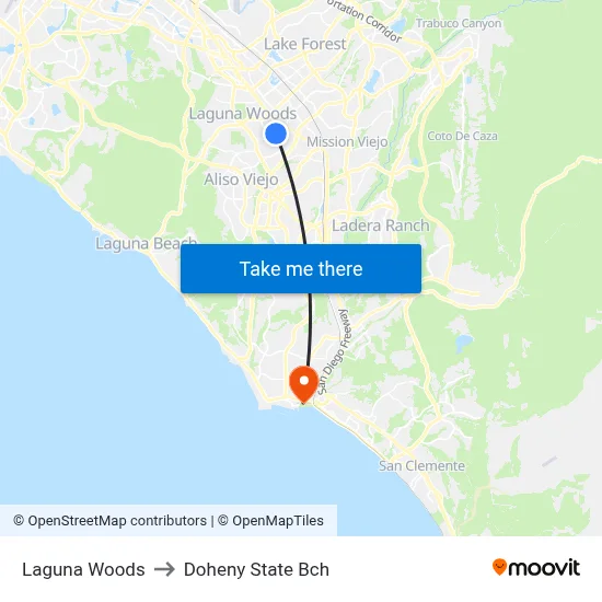 Laguna Woods to Doheny State Bch map