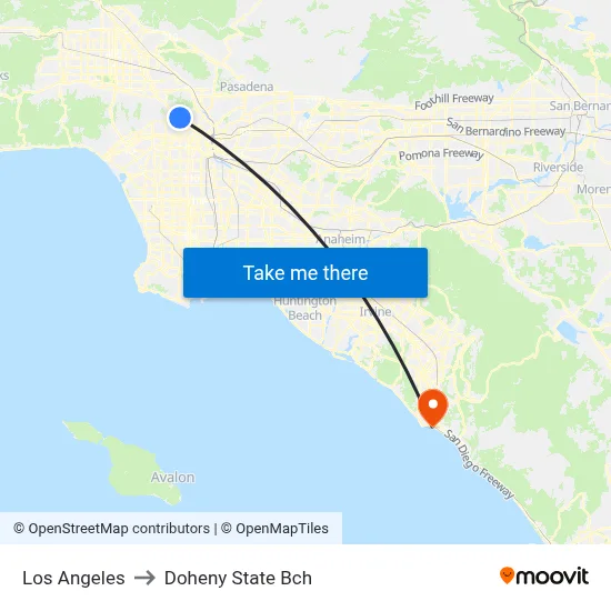 Los Angeles to Doheny State Bch map