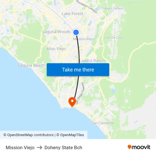 Mission Viejo to Doheny State Bch map