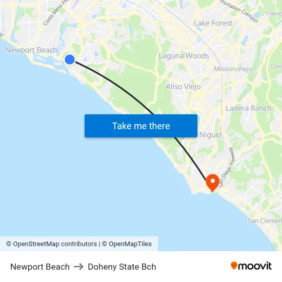Newport Beach to Doheny State Bch map