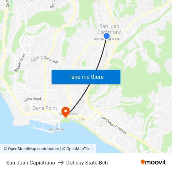 San Juan Capistrano to Doheny State Bch map