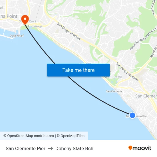 San Clemente Pier to Doheny State Bch map