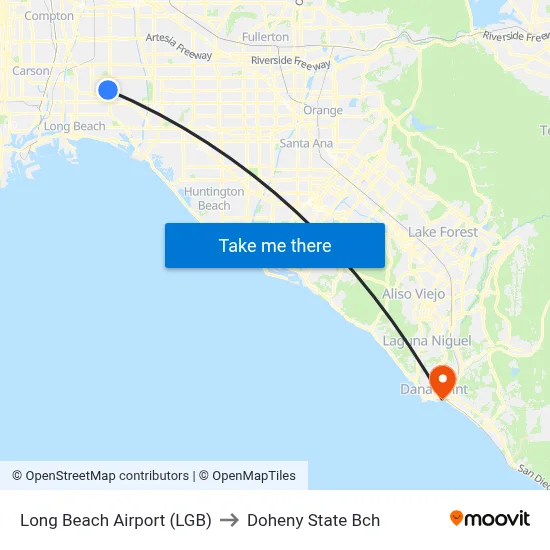 Long Beach Airport (LGB) to Doheny State Bch map