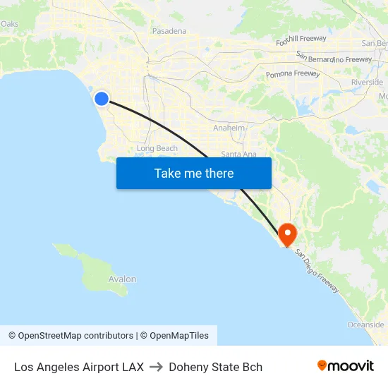 Los Angeles Airport LAX to Doheny State Bch map