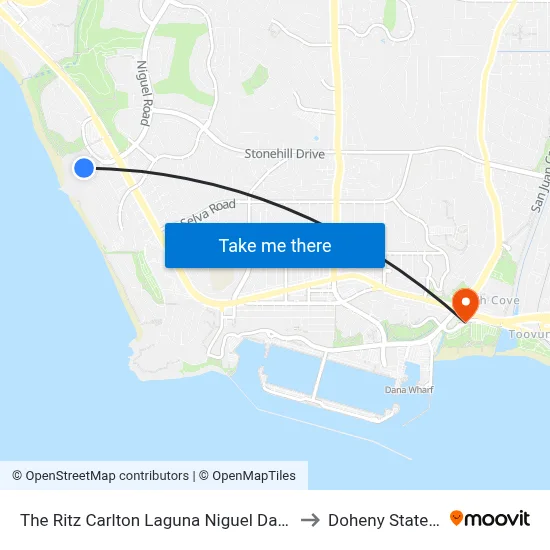 The Ritz Carlton Laguna Niguel Dana Point to Doheny State Bch map