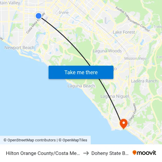 Hilton Orange County/Costa Mesa to Doheny State Bch map